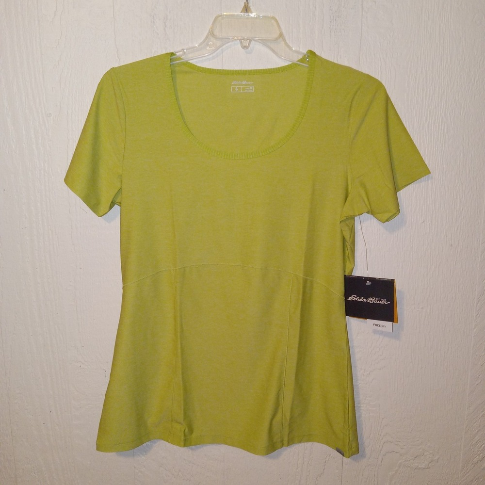 Eddie Bauer Travex T-Shirt Women's L Lime Green FreeDry Scoop Neck Performance